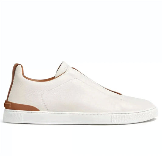 Premium luxury Zegna triple stitch white/brown