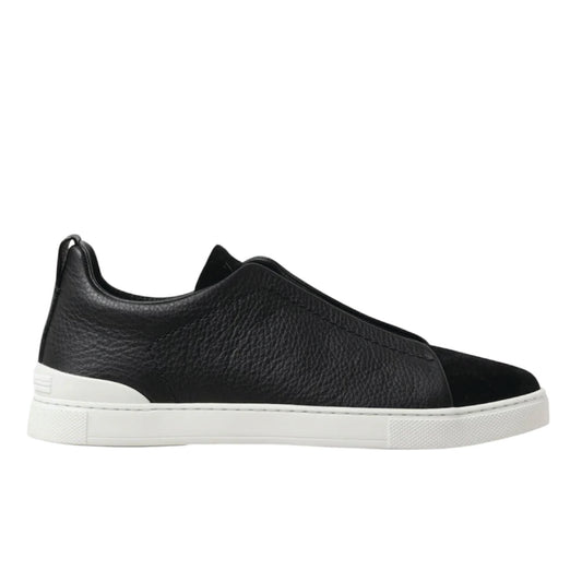 Premium luxury Zegna triple stitch black leather & suede