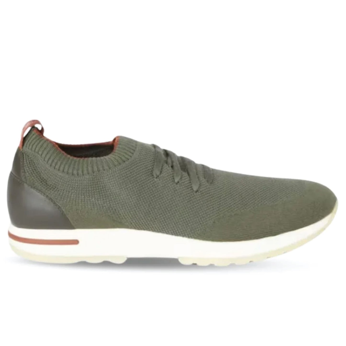 Loro Piana Olive Green Knit Fabric and Leather Low Top Sneakers Loro Piana