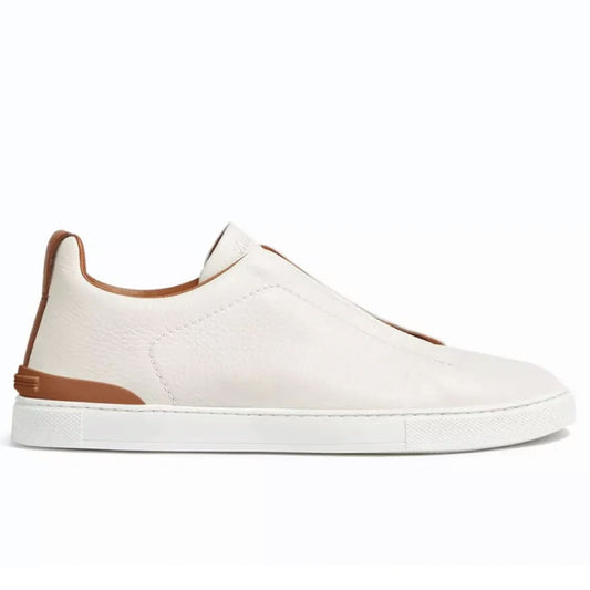 Zegna Deerskin Triple Stitch Off White/Brown Men's