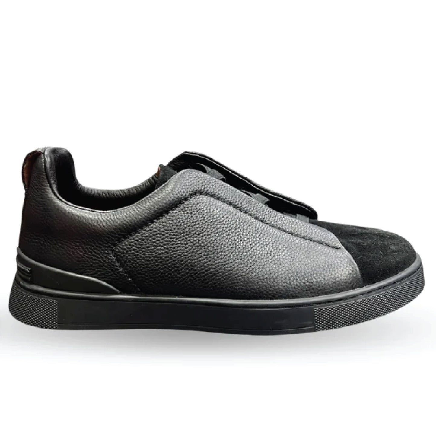Zegna Velvet & Deerskin Triple Stitch™ Sneakers – Black Luxury Slip-On