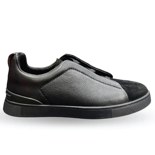 Zegna Velvet & Deerskin Triple Stitch™ Sneakers – Black Luxury Slip-On