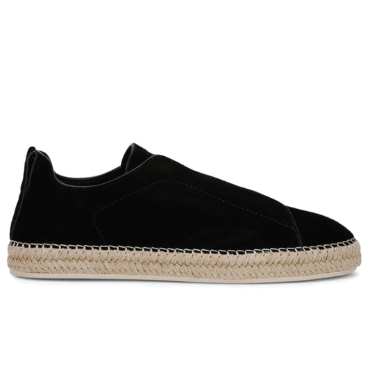 Zegna Suede Triple Stitch Espadrilles "Black
