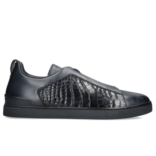 Zegna Black crocodile leather Triple Stitch™ Sneakers – Everyday luxury low top