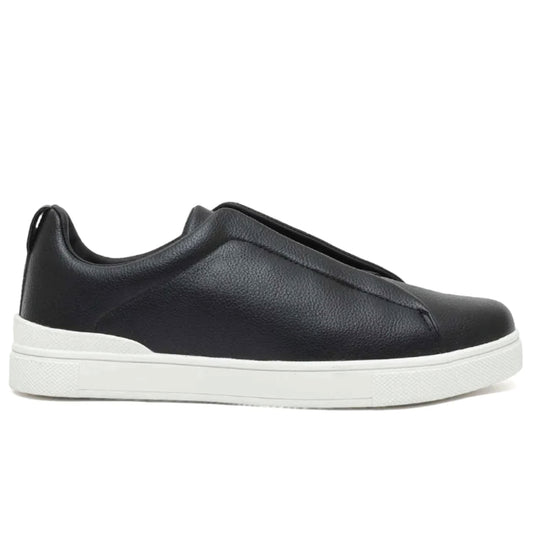 Zegna Triple Stitch Low-Top Sneakers – Black Calf Leather & White Rubber Sole