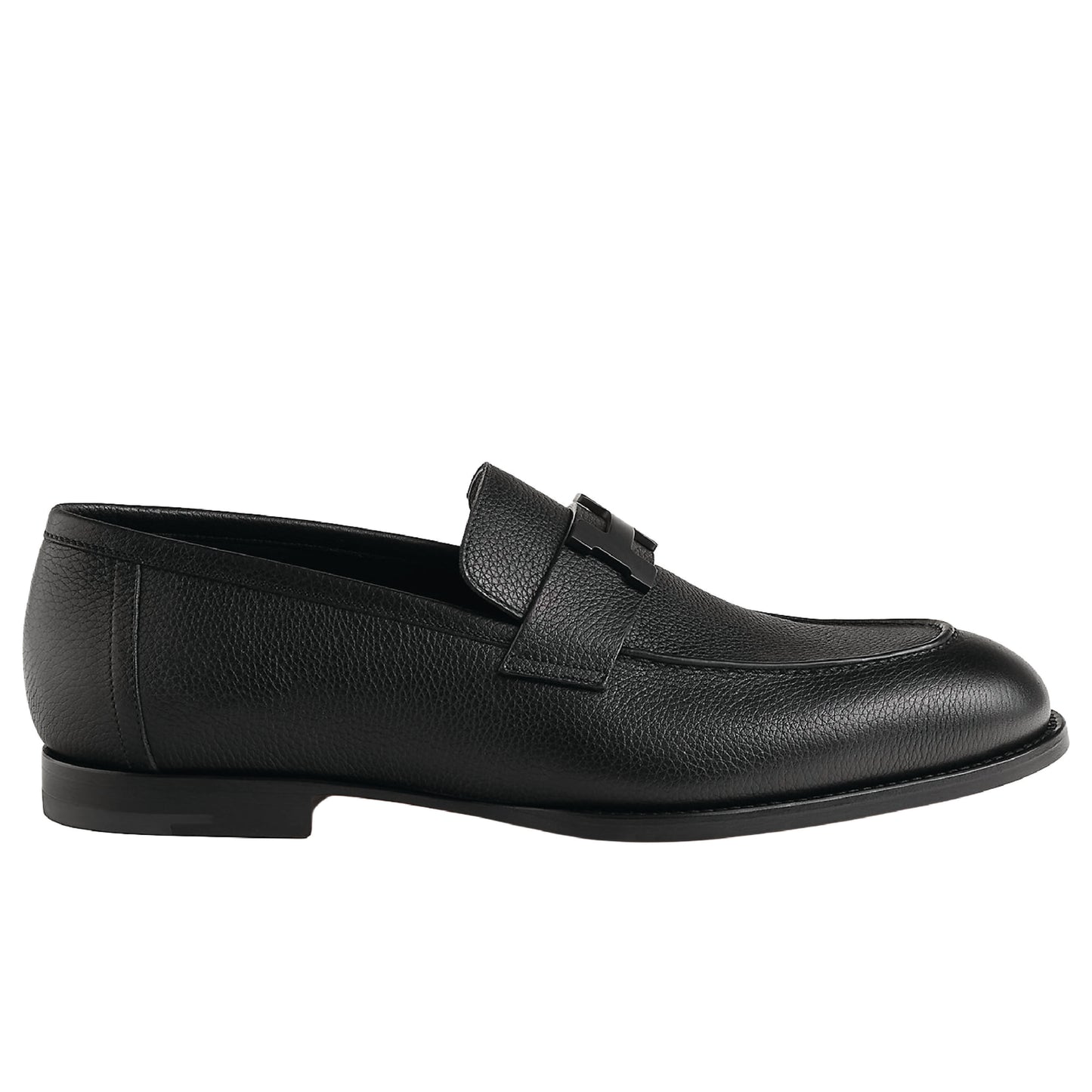 Hermès Paris loafers, a classic slip-on shoe crafted in black grained calfskin
