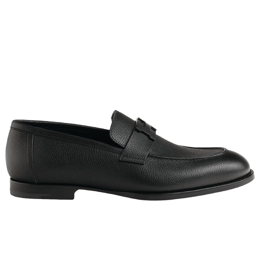 Hermès Paris loafers, a classic slip-on shoe crafted in black grained calfskin