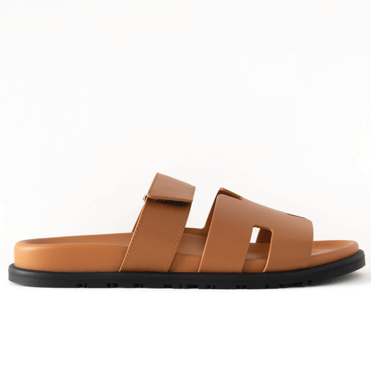 Hermès Chypre sandals in Naturel calfskin leather.