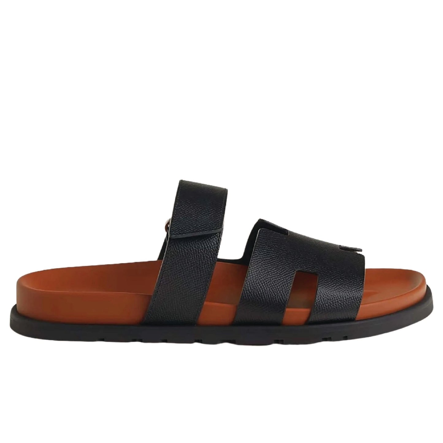 Hermès Chypre sandal  black calfskin straps  rubber sole