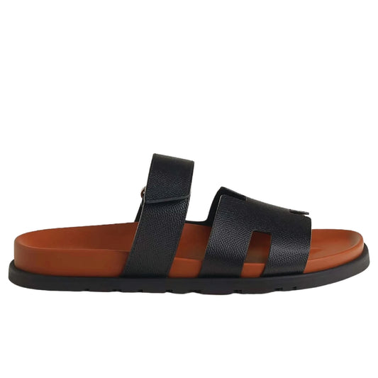 Hermès Chypre sandal  black calfskin straps  rubber sole