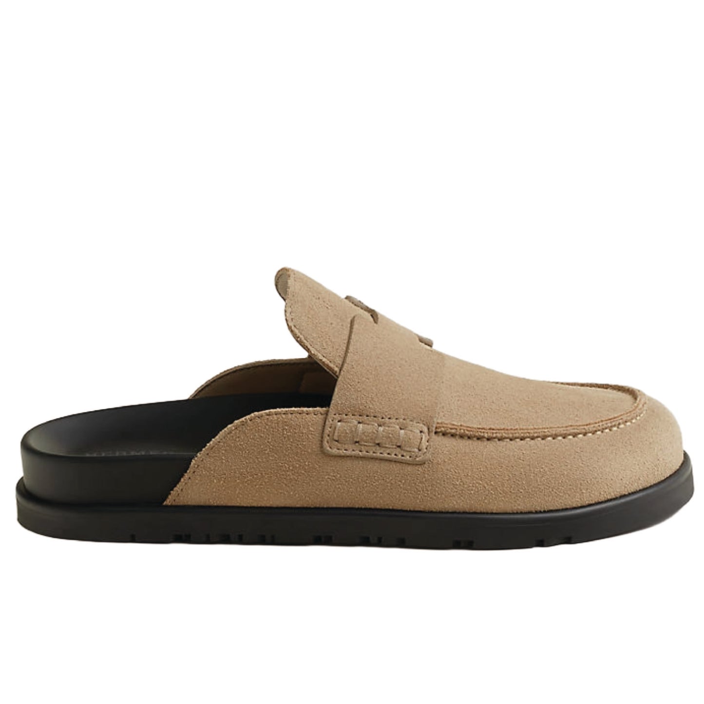 Hermès Go Mule, a suede calfskin mule lightweight rubber sole.