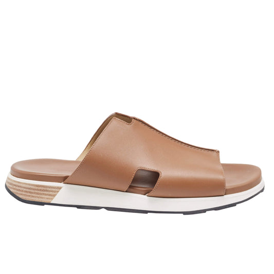Hermès Brown Leather Pharaon Sandals casual slide style and a thick white sole.