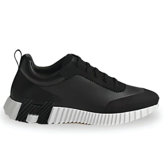 Hermès Bouncing Sneaker – Black Leather & Suede Low-Top with Oversized H Motif