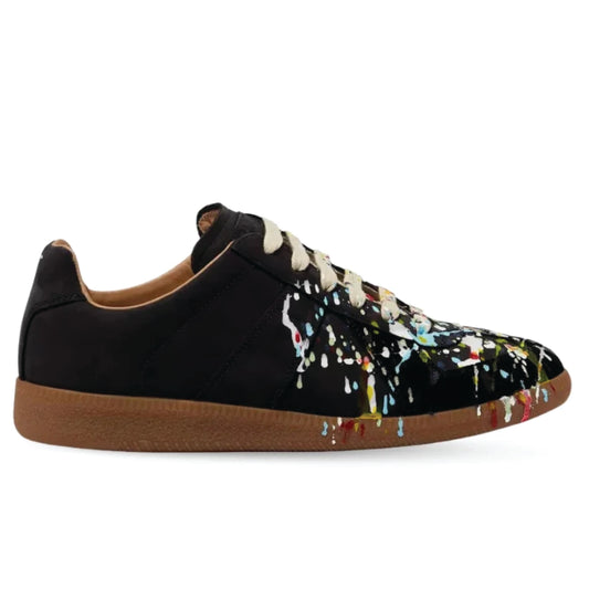 Maison Margiela Paint Low-Top Sneakers – Black Calf Leather (Paint Splatter)