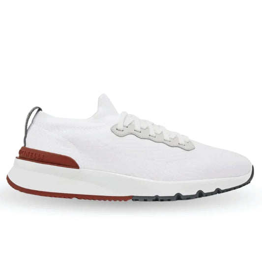 Brunello Cucinelli Knitted Low-Top Sneakers – White Knit with Contrasting Trim