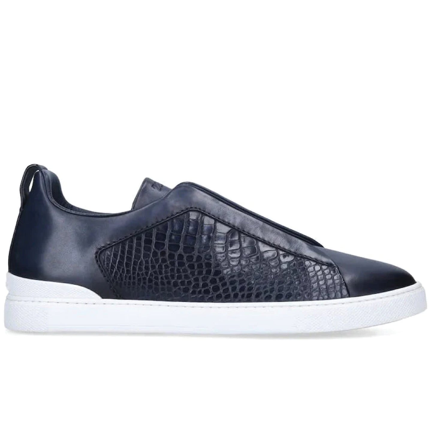 Premium luxury Zegna triple stitch blue crocodile leather
