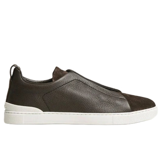 Premium Zegna Triple Stitch Leather And Suede Brown