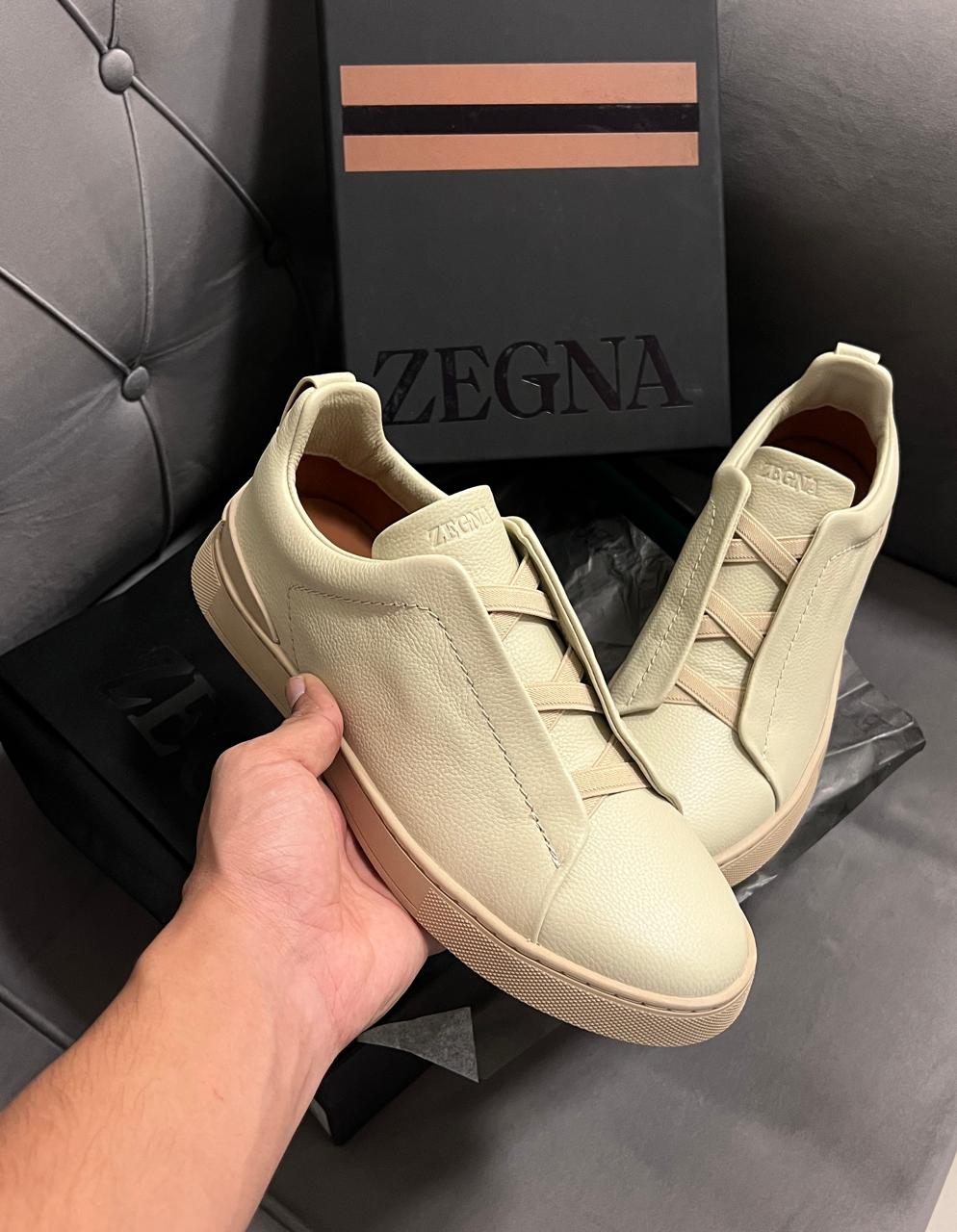 ZEGNA BEIGE DeerSkin Triple Stitch Sneakers