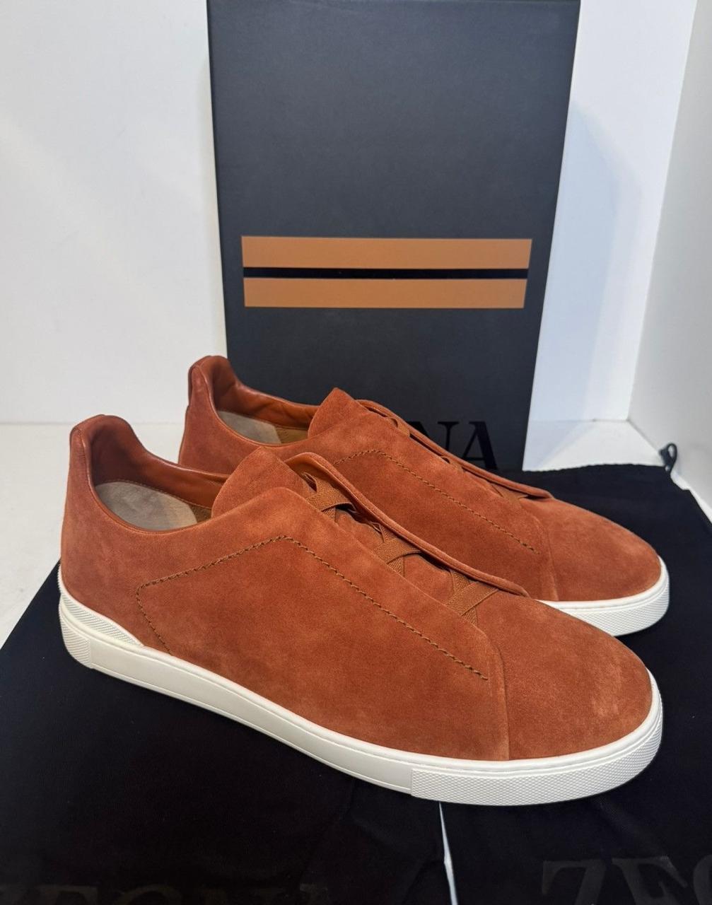 Premium luxury Zegna triple stitch dark suede