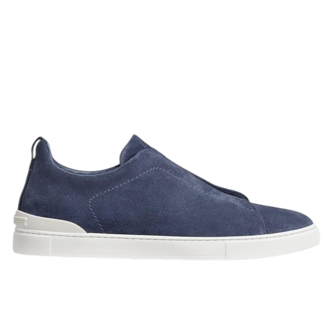 Premium Luxery Zegna Triple Stitch Blue Suede