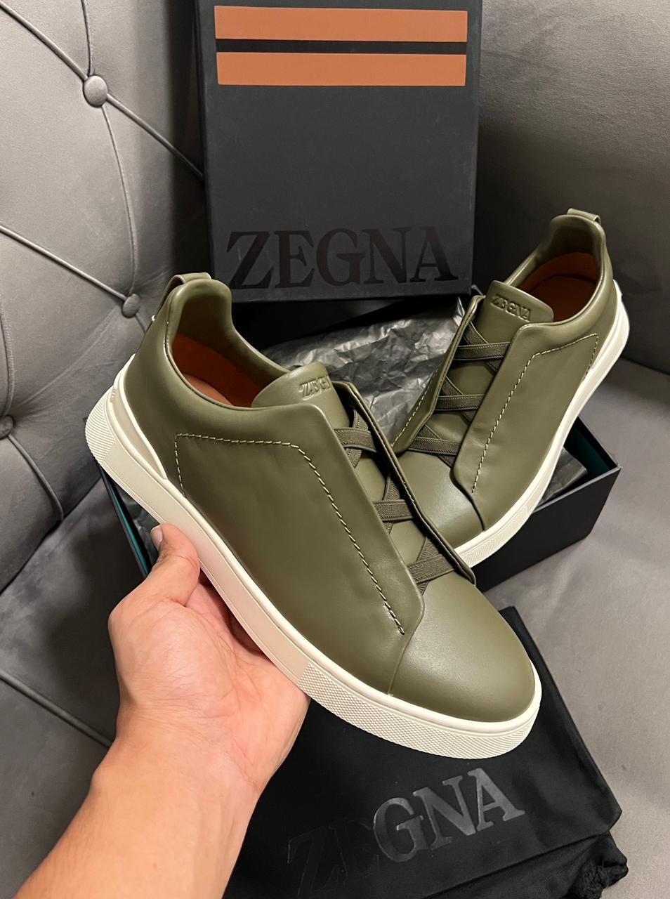 Zegna Triple Stitch Sneaker Olive green