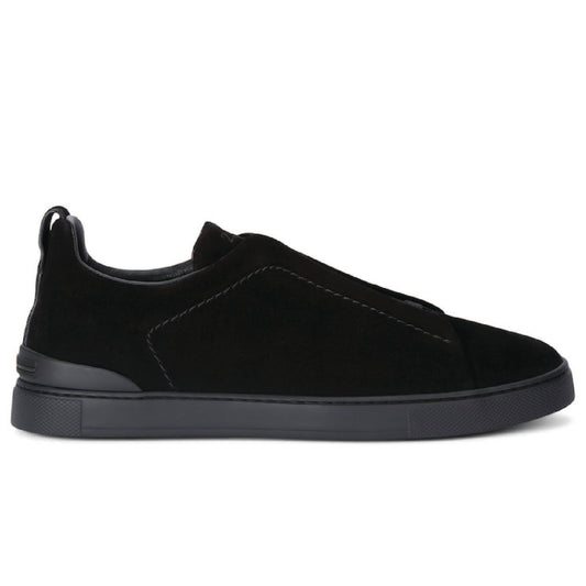 Premium luxury Zegna triple stitch black suede